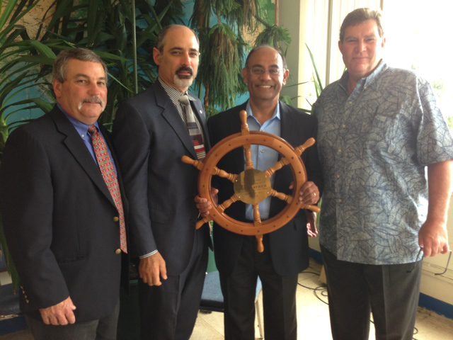 Posing after the Puget Sound PMC annual luncheon are (from left) Alaska Tanker Labor Relations Team Leader Bill Cole, PMC Trustee Joe Vincenzo, Alaska Tanker President & CEO and PMC Maritime Person of the Year Anil Mathur, and PMC President Vince O’Halloran.