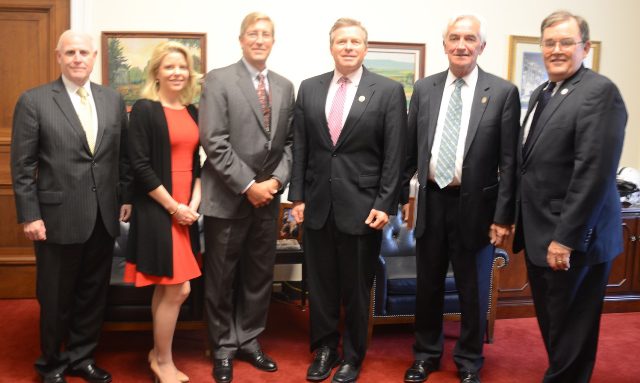 Meeting with Congressman Charlie Dent (R-PA) (fourth from left) during Sail –In are (from left) Jay Brickman, Crowley VP; Amy Hauser, Maersk Lines; Neil McManus, Tampa Propeller Club Pres; Rep. Dent; Paul Doell, AMO Legis Dir; and Daniel Duncan, MTD Exec S/T.