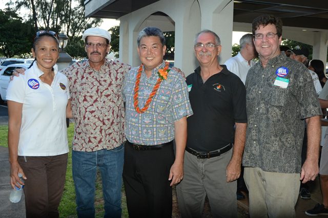 Hawaii PMC members meet with congressional candidate Mark Takai (center). From left are PMC Sec-Treas Hazel Galbiso, PMC Delegate Mike Dirksen, Takai, PMC Pres Randy Swindell and PMC Delegate Gary Aycock.