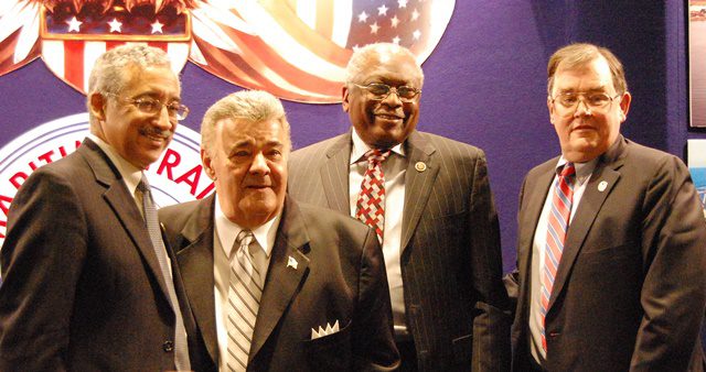 Posing during the MTD Executive Board Meeting are (from left) US Rep Bobby Scott, MTD Pres Michael Sacco, US Rep Jim Clyburn and MTD Exec S/T Daniel Duncan.