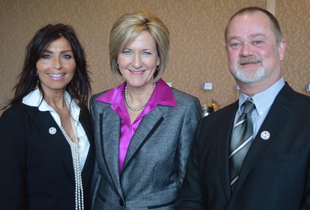 Saint Lawrence Seaway Administrator Betty Sutton (center) meets with SIU of Canada Secretary-Treasurer Catina Sicoli (left) and MTD Eastern Area Executive Board Member Jim Given.