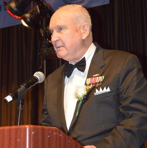 Retired Rear Admiral Albert Herberger thanks the NY/NJ PMC for honoring him with its Lifetime Achievement Award.