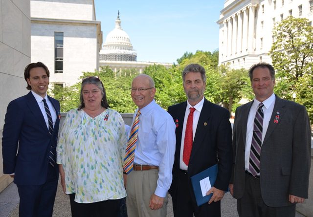 Gathering under the US Capitol Dome are (from left) Jeff Pavlek of the AFL-CIO Transportation Trades Dept, Berit Erickson of SUP, US Rep Peter DeFazio (D-OR), Patrick Beavers of MEBA, and Anthony Poplawski from the San Francisco PMC.