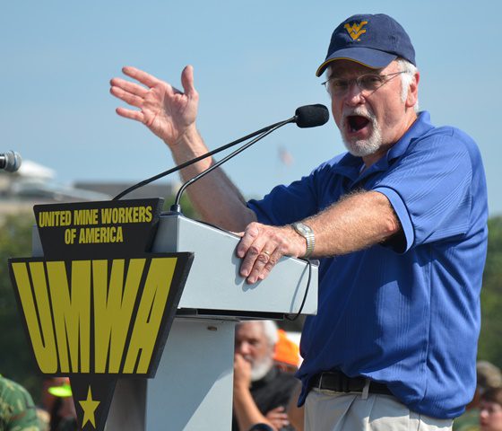 UMWA President Cecil Roberts rallies the participants during the Sept. 8 rally on Capitol Hill.