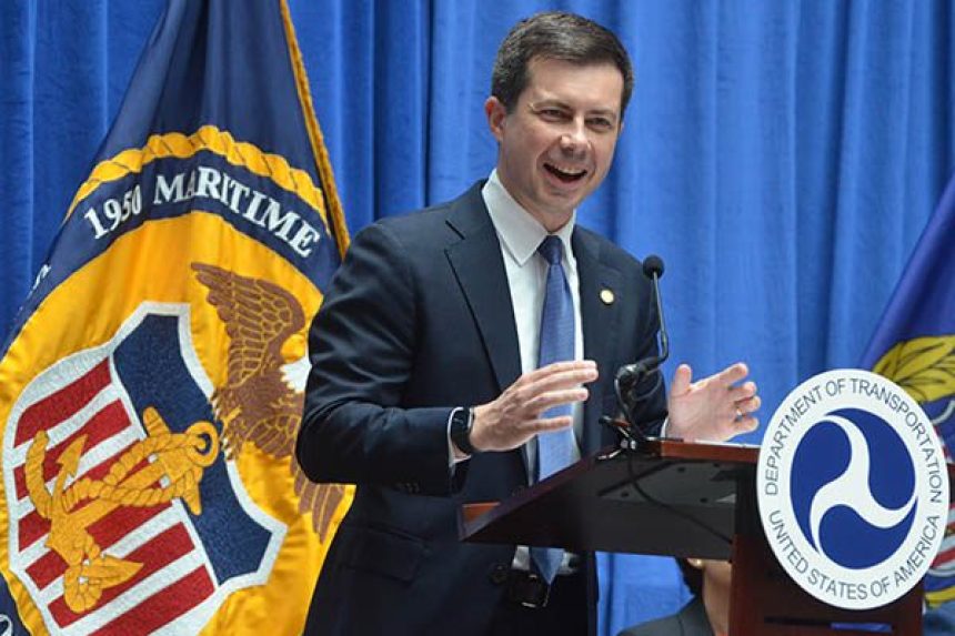 US Transportation Secretary Pete Buttigieg saluted mariners for delivering needed goods and supplies during the pandemic.